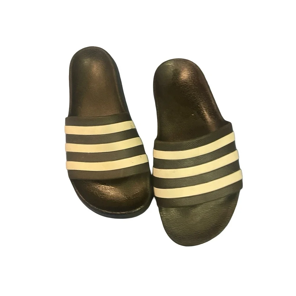 Adidas Adilette Shower Slides Kids Black White 3 Stripe Sandals Size 4 Big Kid